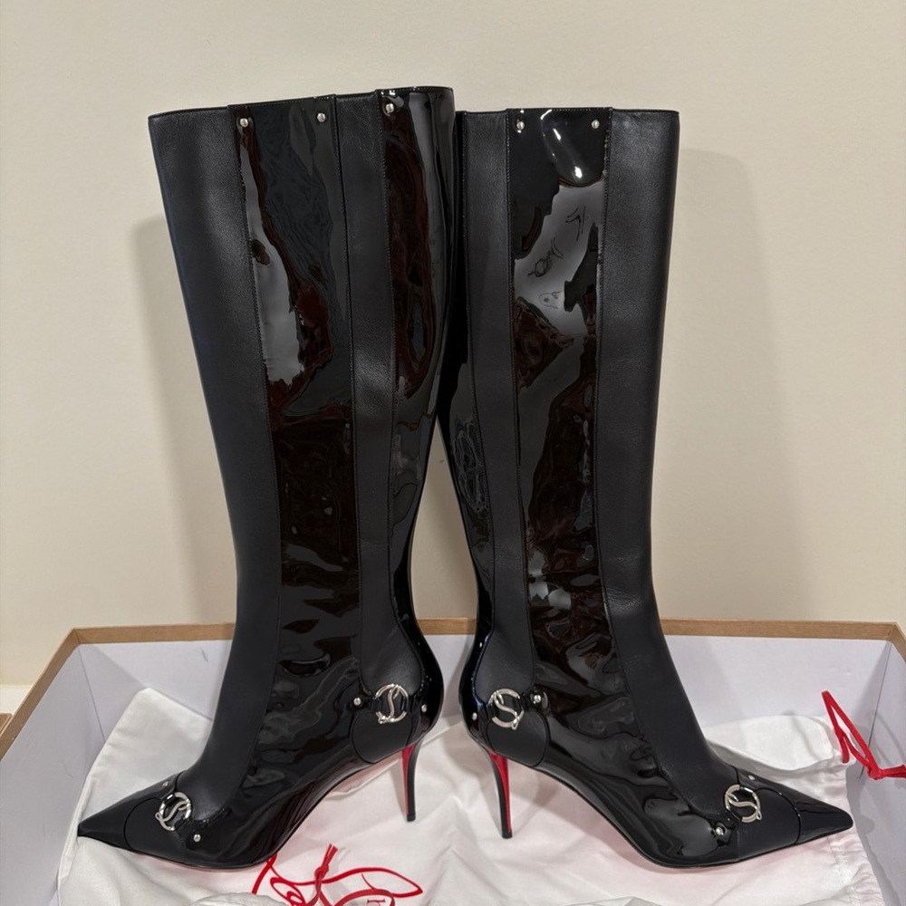 Christian Louboutin IN 90S Botta 80 Black Logo Leather Knee High Boot 40.5 $2395 - Picture 3 of 15